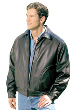 Load image into Gallery viewer, Man wearing REED Men&#39;s All American Bomber Leather Jacket, union made in USA, classic design in premium leather
