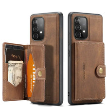 Cargar imagen en el visor de la galería, Brown vegan leather wallet phone case for Samsung Galaxy with card slot and magnetic closure
