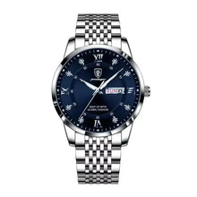 Load image into Gallery viewer, Men&#39;s stainless steel watch with blue dial and date display, elegant and versatile for modern gentlemen.
