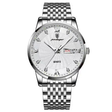 Load image into Gallery viewer, Men&#39;s stainless steel watch with sleek design, quartz movement, and day-date display for modern elegance and functionality.
