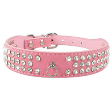 Load image into Gallery viewer, Pink leather pet collar with crystals and adjustable buckle for puppies and cats
