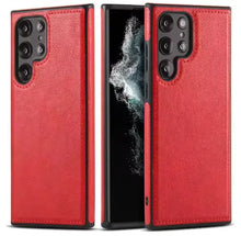 Cargar imagen en el visor de la galería, EliteGuard PU Leather Phone Case for Samsung Galaxy S22-S24 in red, showcasing premium style and durable protection for professionals.
