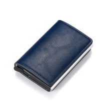 Load image into Gallery viewer, Hold anti-theft vegan leather wallet with RFID/NFC protection in blue, showcasing premium PU leather craftsmanship.
