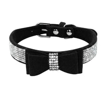 Load image into Gallery viewer, Adjustable leather bowknot puppy cat collar with rhinestones, stylish and comfortable for pets.
