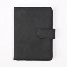 Load image into Gallery viewer, PU Leather Passport and Card Holder in black, vegan leather, stylish travel accessory for organized travel essentials.

