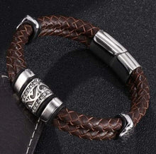 Cargar imagen en el visor de la galería, Classic hand woven multi-layered vegan leather bracelet with alloy accents, perfect for elevating men&#39;s style and elegance.
