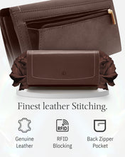 Charger l'image dans la galerie, Genuine Leather Accordion Clutch – Removable Checkbook Holder, RFID Blocking

