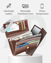 Charger l'image dans la galerie, Genuine Leather Accordion Clutch – Removable Checkbook Holder, RFID Blocking
