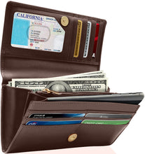 Charger l'image dans la galerie, Genuine Leather Accordion Clutch – Removable Checkbook Holder, RFID Blocking
