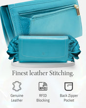 Charger l'image dans la galerie, Genuine Leather Accordion Clutch – Removable Checkbook Holder, RFID Blocking
