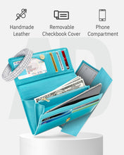 Charger l'image dans la galerie, Genuine Leather Accordion Clutch – Removable Checkbook Holder, RFID Blocking
