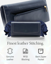 Charger l'image dans la galerie, Genuine Leather Accordion Clutch – Removable Checkbook Holder, RFID Blocking
