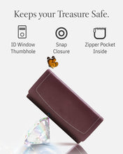 Charger l'image dans la galerie, Genuine Leather Accordion Clutch – Removable Checkbook Holder, RFID Blocking
