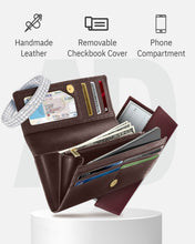 Charger l'image dans la galerie, Genuine Leather Accordion Clutch – Removable Checkbook Holder, RFID Blocking
