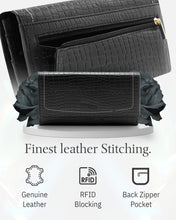 Cargar imagen en el visor de la galería, Genuine Leather Accordion Clutch Wallet – Zip Coin Pocket, RFID Blocking
