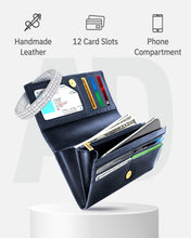 Cargar imagen en el visor de la galería, Genuine Leather Accordion Clutch Wallet – Zip Coin Pocket, RFID Blocking
