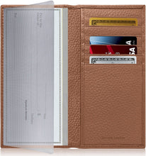 Cargar imagen en el visor de la galería, Genuine Leather Checkbook Cover – Card Slots, RFID Blocking
