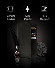 Cargar imagen en el visor de la galería, Genuine Leather Checkbook Cover – Card Slots, RFID Blocking
