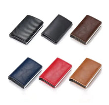 Load image into Gallery viewer, Assorted colors of Hold anti-theft leather wallets with RFID/NFC protection, showcasing vegan leather and handmade craftsmanship.
