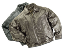 Load image into Gallery viewer, Reed Men&#39;s All American Bomber Leather Jacket, union-made in USA, classic bomber style, premium quality leather, front view.
