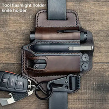 Load image into Gallery viewer, Tactical vegan leather multi-tool belt bag with flashlight and knife holder, ideal for efficient tool organization.
