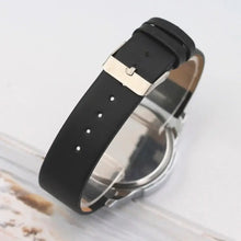 Load image into Gallery viewer, Black leather strap of Limited Three Eye Watch, showcasing precision craftsmanship and sleek design for modern elegance.
