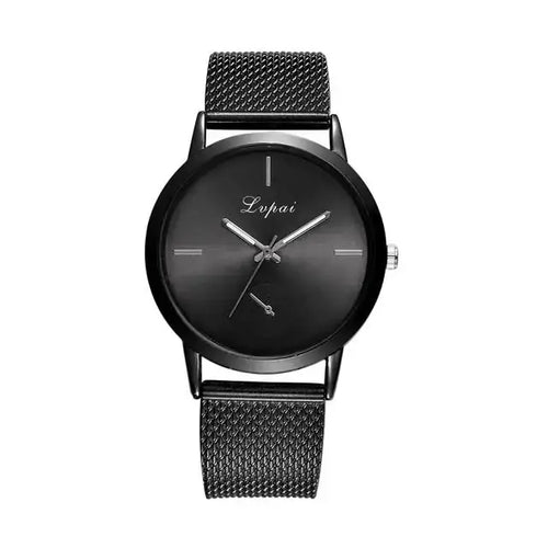 Trendy black fashion watch with sleek modern design, stylish wrist accessory.