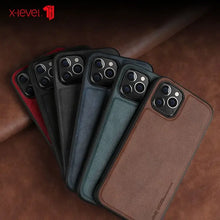 Load image into Gallery viewer, Luxury hybrid leather iPhone cases in multiple colors providing elegance and durability, featuring premium PU leather and TPU protection.
