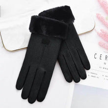Cargar imagen en el visor de la galería, Winter thick plush gloves in black, providing warm and cozy insulation for cold weather.
