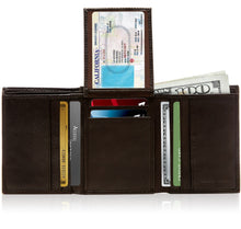 Charger l'image dans la galerie, Genuine Leather Trifold Wallet – Flip-Up Dual ID Windows, RFID Blocking
