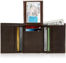 Charger l'image dans la galerie, Genuine Leather Trifold Wallet – Flip-Up Dual ID Windows, RFID Blocking

