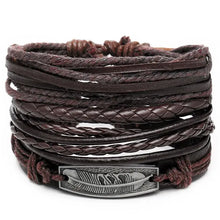 Load image into Gallery viewer, Multilayer leather bracelet with braided design and metal clasp, perfect for adding rugged elegance to any outfit.

