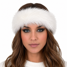 Charger l'image dans la galerie, A woman wearing a fluffy white faux-fur headband against a plain white background.
