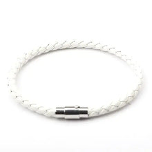 Load image into Gallery viewer, Sleek white magnetic buckle bracelet with braided design and silver clasp, offering style and easy wear for modern fashion lovers.
