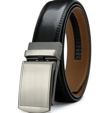 No Holes Cowhide Leather Belt with Adjustable Design and Smooth Finish
