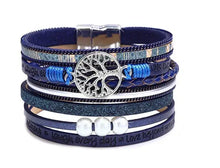 Cargar imagen en el visor de la galería, Summer vegan leather bracelet with pearl accents and magnetic buckle, featuring a Life of Trees charm design in bohemian style.
