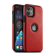 Load image into Gallery viewer, Red high-quality leather phone case for iPhone, featuring precise cutouts and a sleek design for style and protection.
