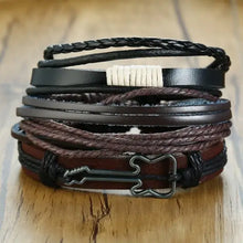 Cargar imagen en el visor de la galería, Vnox set of 4 braided wrap vegan leather bracelets with vegan leather and zinc alloy accents, featuring an ethnic chunky design.
