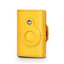 Load image into Gallery viewer, Yellow Airtag Money Bag Leather Wallet, sleek design with card holder, crafted for style and security.
