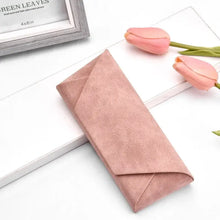 Load image into Gallery viewer, Rose pink PU leather sunglasses case with tulip decoration, stylish glasses box for eyewear protection, 16.5 x 6.5 x 4cm, portable design.
