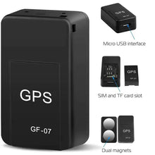Load image into Gallery viewer, eThings GF-07 GPS Car Tracker with micro USB, SIM, TF card slots, and secure dual magnetic mounting for discreet vehicle tracking.
