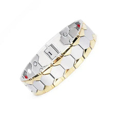 Load image into Gallery viewer, Gold and silver magnetic therapy bracelet for energy and vitality
