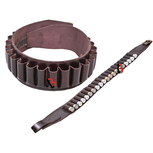 Cowhide Leather Shotshell Bandolier Belt Shotgun Shell Belt Ammunition Carrier in brown leather design.