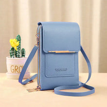 Load image into Gallery viewer, Blue anti-theft leather bag with RFID protection and strap, ideal for Mother&#39;s Day gifting.
