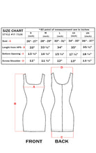 Charger l&#39;image dans la galerie, Size chart and design for tank fitted stretchy sleeveless bodycon party dress, available sizes S-XXL with measurements in inches.
