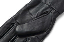 Load image into Gallery viewer, Reed Men&#39;s genuine leather touchscreen compatible driving gloves with warm lining, black color, shown close-up.
