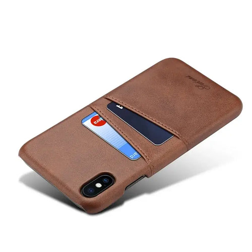 Luxury vegan leather phone back cover with card pocket, sleek matte finish, imported, half-wrapped design for style and protection.