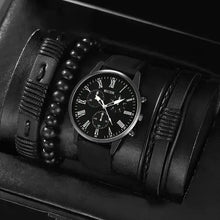 Charger l&#39;image dans la galerie, Men&#39;s Business Watch Set - Elegant black leather watch and accessories for professional style.
