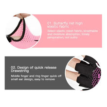 Load image into Gallery viewer, Close-up of Fitness Sport Gloves highlighting breathable mesh fabric and quick release drawstring design for enhanced performance.
