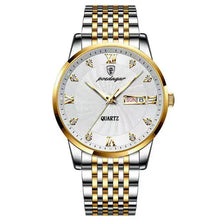 Load image into Gallery viewer, Men&#39;s stainless steel watch with gold accents, sleek and elegant design, featuring day-date display.
